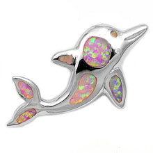 Load image into Gallery viewer, Sterling Silver Fancy Dolphin with Pink Lab Opal PendantAnd Pendant Height of 32MM