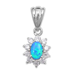 Sterling Silver Elegant Style Oval Blue Lab Opal with Round Clear CZ Stone PendantAnd Pendant Height of 12MM