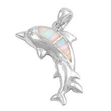 Load image into Gallery viewer, Sterling Silver Fancy Dolphin with Baby Dolphin and Pink Lab Opal PendantAnd Pendant Height of 18MM