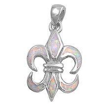 Load image into Gallery viewer, Sterling Silver Stylish Pink Lab Opal Fleur De Lise Pendant with Pendant Height of 26MM