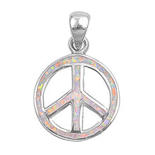 Load image into Gallery viewer, Sterling Silver Modish Pink Lab Opal Open Cut Peace Sign Pendant with Pendant Height of 18MM