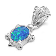 Load image into Gallery viewer, Sterling Silver Stylish Flat Turtle Blue Lab Opal with Fancy BailAnd Pendant Height of 14MM
