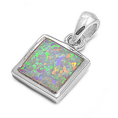 Sterling Silver Square Shape White Lab Opal PendantAnd Pendant Height 11mm