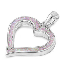 Load image into Gallery viewer, Sterling Silver Trendy Modish White Lab Opal Open Cut Heart Pendant with Pendant Height of 22MM