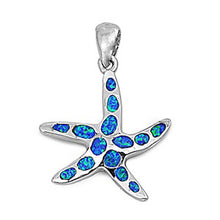 Load image into Gallery viewer, Sterling Silver Fancy Blue Lab Opal Starfish Pendant with Pendant Height of 20MM