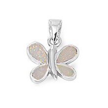 Load image into Gallery viewer, Sterling Silver Butterfly Shape White Lab Opal PendantAnd Pendant Height 14mm
