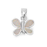 Sterling Silver Butterfly Shape White Lab Opal PendantAnd Pendant Height 14mm