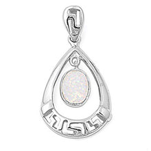 Load image into Gallery viewer, Sterling Silver Floating White Lab Opal Greek Key Pendant with Pendant Height of 31MM
