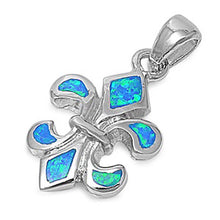 Load image into Gallery viewer, Sterling Silver Fleur De Lise Shape Blue Lab Opal Pendant and Pendant Height 24mm