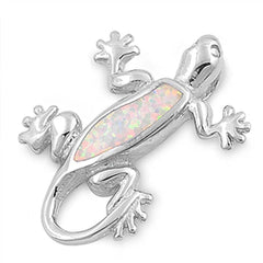 Sterling Silver Stylish Lizard with White Lab Opal PendantAnd Pedant Height of 27MM