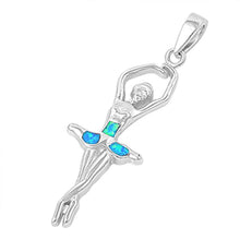 Load image into Gallery viewer, Sterling Silver Stylish Ballerina with Blue Lab Opal PendantAnd Pendant Height of 40MM