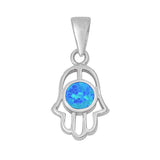 Sterling Silver Hand of God Pendant with Centered Round Blue Lab OpalAnd Pendant Height of 18MM
