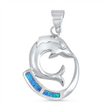 Sterling Silver Fancy Blue Lab Opal Dolphin Pendant with Pendant Height of 22MM