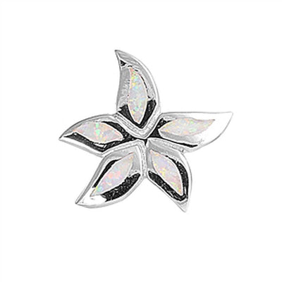 Sterling Silver Flower Shape White Lab Opal PendantAnd Pendant Height 25mm