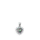Sterling Silver Rhodium Plated Heart Rainbow Topaz And Clear CZ Pendant Face Height-10mm