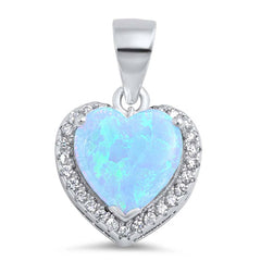 Sterling Silver Heart Shape Light Blue Lab Opal Pendant with CZ StonesAnd Pendant Height 12mm
