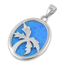 Load image into Gallery viewer, Sterling Silver Palm Tree Shape With Blue Lab Opal PendantAnd Pendant Height 25mm