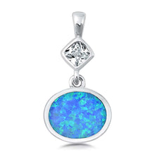 Load image into Gallery viewer, Sterling Silver Blue Lab Opal Oval Shaped Pendant With Clear CZ