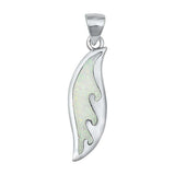 Sterling Silver White Lab Opal Wave Surfboard Pendant