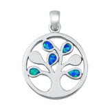 Sterling Silver Blue Lab Opal Tree Pendant