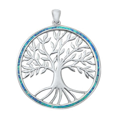 Sterling Silver Blue Lab Opal Tree of Life with Roots Pendant
