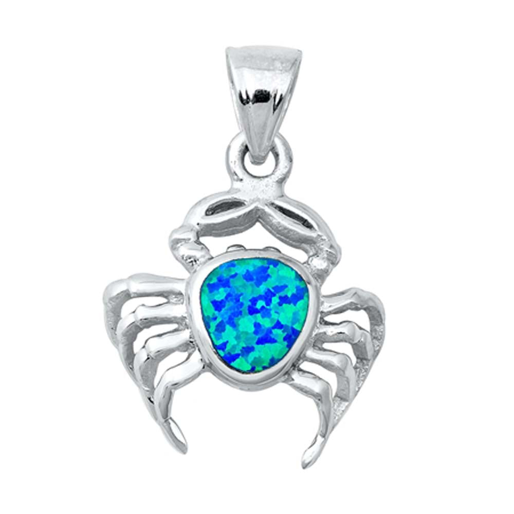 Sterling Silver Blue Lab Opal Crab Pendant, Height 15mm