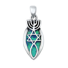 Load image into Gallery viewer, Sterling Silver Light Blue Lab Opal Jewish Symbols Pendant