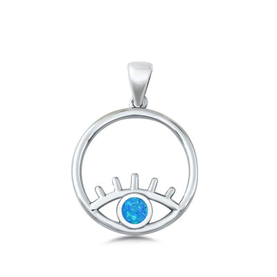 Sterling Silver All Seeing Eye Blue Lab Opal Pendant - silverdepot