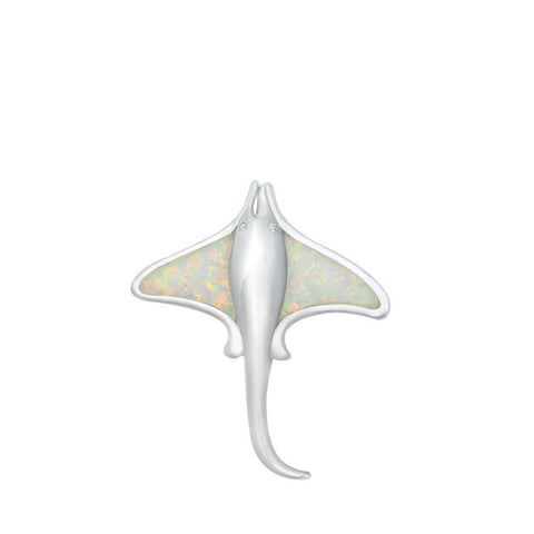 Sterling Silver Manta Ray White Lab Opal Pendant