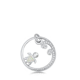Sterling Silver Turtle and Wave White Lab Opal Pendant