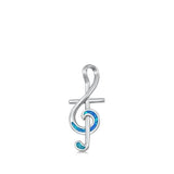 Sterling Silver Music Note and Cross Blue Lab Opal Pendant