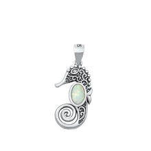 Load image into Gallery viewer, Sterling Silver Seahorse White Lab Opal Pendant