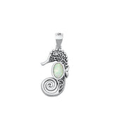Sterling Silver Seahorse White Lab Opal Pendant