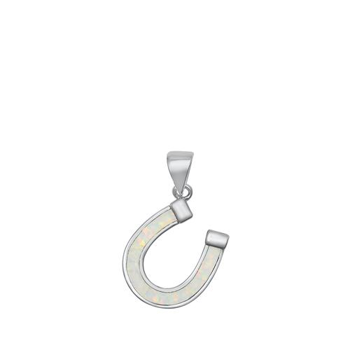 Sterling Silver Horseshoe White Lab Opal Pendant
