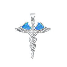 Load image into Gallery viewer, Sterling Silver Caduceus Blue Lab Opal Pendant