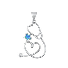 Load image into Gallery viewer, Sterling Silver Rhodium Plated Stethoscope Blue Lab Opal Pendant