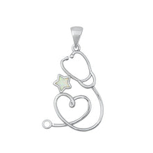 Load image into Gallery viewer, Sterling Silver Rhodium Plated Stethoscope White Lab Opal Pendant
