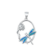 Load image into Gallery viewer, Sterling Silver Rhodium Plated Dragonfly Blue Lab Opal Pendant