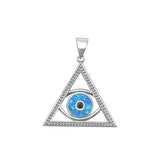 Sterling Silver Rhodium Plated Eye of Providence Blue Lab Opal Pendant