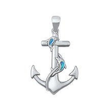 Load image into Gallery viewer, Sterling Silver Rhodium Plated Anchor Blue Lab Opal Pendant