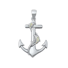 Load image into Gallery viewer, Sterling Silver Rhodium Plated Anchor White Lab Opal Pendant