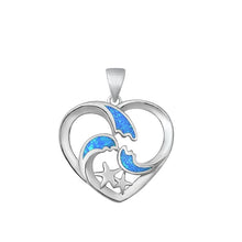 Load image into Gallery viewer, Sterling Silver Rhodium Plated Heart Blue Lab Opal Pendant-20.8mm