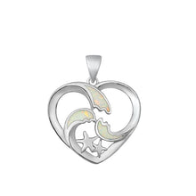 Load image into Gallery viewer, Sterling Silver Rhodium Plated Heart White Lab Opal Pendant-20.8mm