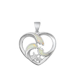 Sterling Silver Rhodium Plated Heart White Lab Opal Pendant-20.8mm