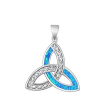 Load image into Gallery viewer, Sterling Silver Rhodium Plated Triquetra Blue Lab Opal Pendant