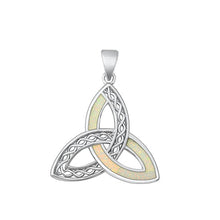 Load image into Gallery viewer, Sterling Silver Rhodium Plated Triquetra White Lab Opal Pendant
