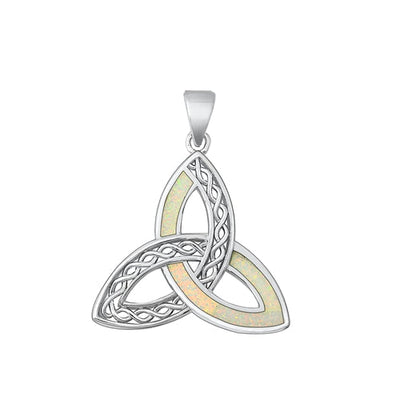 Sterling Silver Rhodium Plated Triquetra White Lab Opal Pendant