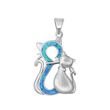 Load image into Gallery viewer, Sterling Silver Rhodium Plated Cats Blue Lab Opal Pendant