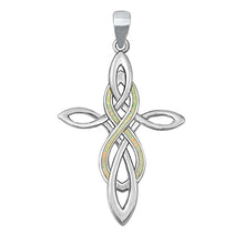 Load image into Gallery viewer, Sterling Silver Rhodium Plated Celtic Cross and Infinity White Lab Opal Pendant