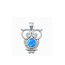 Load image into Gallery viewer, Sterling Silver Rhodium Plated owl Blue Lab Opal Pendant